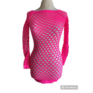 One size tanco stretchy neon pink dance stripper top shirt #2